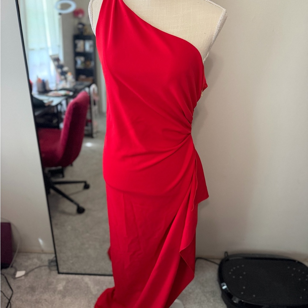 Xscape Vibrant Red One-Shoulder Dress
